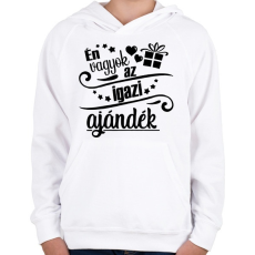 PRINTFASHION Én vagyok az igazi ajándék - Gyerek kapucnis pulóver - Fehér