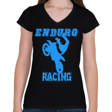 PRINTFASHION Enduro racing - Női V-nyakú póló - Fekete női póló