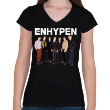 PRINTFASHION ENHYPEN KPOP - Női V-nyakú póló - Fekete női póló