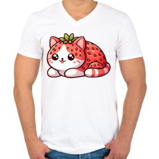 PRINTFASHION Eper cica - Férfi V-nyakú póló - Fehér