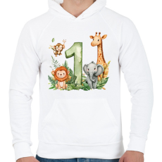PRINTFASHION Erdei állatok 1 éves  - Férfi kapucnis pulóver - Fehér