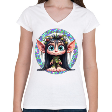 PRINTFASHION Erdei manólány - Női V-nyakú póló - Fehér női póló