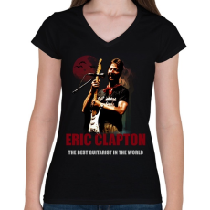 PRINTFASHION ERIC CLAPTON - Női V-nyakú póló - Fekete