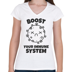 PRINTFASHION ERŐSÍTSD AZ IMMUNRENDSZERED - Női V-nyakú póló - Fehér