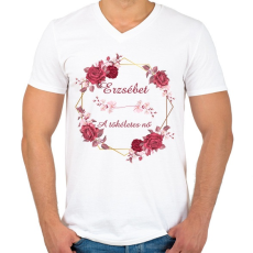 PRINTFASHION Erzsébet - Férfi V-nyakú póló - Fehér