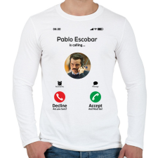 PRINTFASHION Escobar calling - Férfi hosszú ujjú póló - Fehér férfi póló