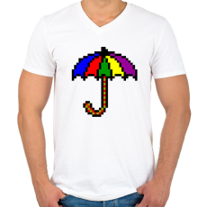 PRINTFASHION Esernyő pixel - Férfi V-nyakú póló - Fehér