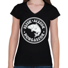 PRINTFASHION EszekAlszokHorgaszokFeher-06 - Női V-nyakú póló - Fekete