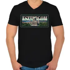 PRINTFASHION Esztergom - Férfi V-nyakú póló - Fekete férfi póló