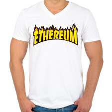 PRINTFASHION ETHEREUM - Férfi V-nyakú póló - Fehér férfi póló
