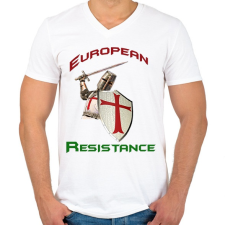PRINTFASHION European Resistance - Férfi V-nyakú póló - Fehér férfi póló