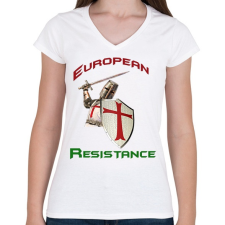 PRINTFASHION European Resistance - Női V-nyakú póló - Fehér női póló
