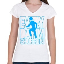 PRINTFASHION everyday-im-shufflin-cyan - Női V-nyakú póló - Fehér női póló