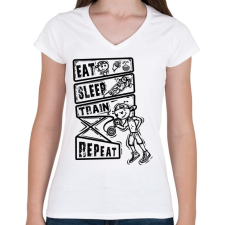 PRINTFASHION Evés, alvás, edzés - Női V-nyakú póló - Fehér női póló