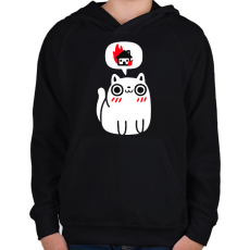 PRINTFASHION Evil cat - Gyerek kapucnis pulóver - Fekete