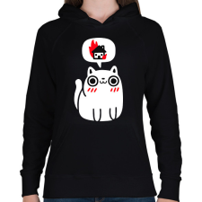 PRINTFASHION Evil cat - Női kapucnis pulóver - Fekete női pulóver, kardigán