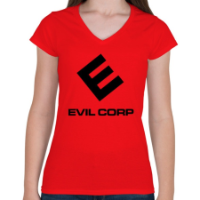 PRINTFASHION Evil Corp Black - Női V-nyakú póló - Piros női póló