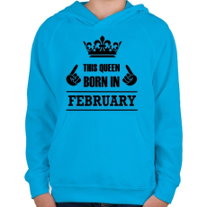 PRINTFASHION Ez a királynő februárban született - Gyerek kapucnis pulóver - Azúrkék