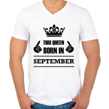 PRINTFASHION Ez a királynő szeptemberben született - Férfi V-nyakú póló - Fehér férfi póló