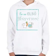PRINTFASHION Ez az első húsvétom - Fiú - Gyerek kapucnis pulóver - Fehér gyerek pulóver, kardigán