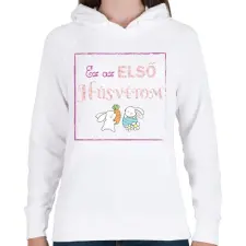 PRINTFASHION Ez az első húsvétom - lány - Női kapucnis pulóver - Fehér női pulóver, kardigán
