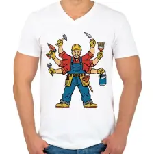 PRINTFASHION Ezermester - Férfi V-nyakú póló - Fehér férfi póló