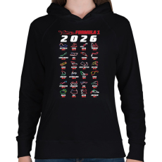 PRINTFASHION F1 2026 versenynaptár - Női kapucnis pulóver - Fekete