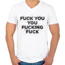 PRINTFASHION F**k you - Férfi V-nyakú póló - Fehér férfi póló