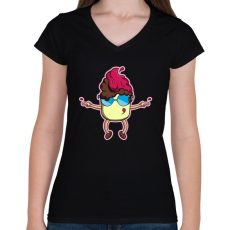 PRINTFASHION fagylalt - Női V-nyakú póló - Fekete