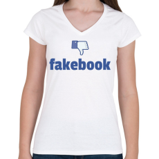PRINTFASHION fakebook - Női V-nyakú póló - Fehér