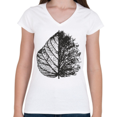 PRINTFASHION Falevél - Női V-nyakú póló - Fehér