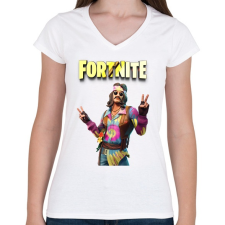 PRINTFASHION Far out man Fortnite - Női V-nyakú póló - Fehér női póló