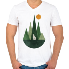 PRINTFASHION Farkas és a hegyek 4 - Férfi V-nyakú póló - Fehér