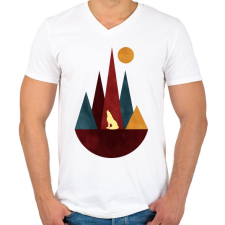 PRINTFASHION Farkas és hegyek 3 - Férfi V-nyakú póló - Fehér férfi póló