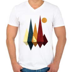 PRINTFASHION Farkas és hegyek 5 - Férfi V-nyakú póló - Fehér