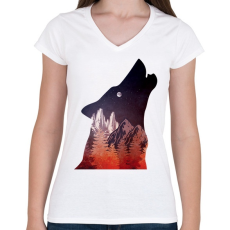 PRINTFASHION Farkas és hold - Női V-nyakú póló - Fehér