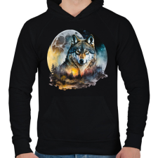 PRINTFASHION Farkas  - Férfi kapucnis pulóver - Fekete férfi pulóver, kardigán