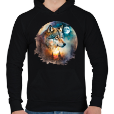 PRINTFASHION Farkas  - Férfi kapucnis pulóver - Fekete férfi pulóver, kardigán