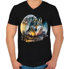 PRINTFASHION Farkas  - Férfi V-nyakú póló - Fekete férfi póló