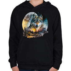 PRINTFASHION Farkas  - Gyerek kapucnis pulóver - Fekete