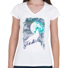 PRINTFASHION Farkas holdfényben - Női V-nyakú póló - Fehér női póló