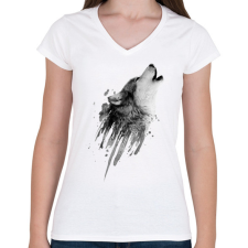 PRINTFASHION Farkas - Női V-nyakú póló - Fehér női póló