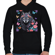 PRINTFASHION farkas pillangókkal és virágokkal - Férfi kapucnis pulóver - Fekete férfi pulóver, kardigán