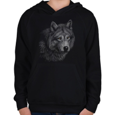 PRINTFASHION Farkas portré - Gyerek kapucnis pulóver - Fekete gyerek pulóver, kardigán