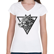 PRINTFASHION Farkas tetoválás - Női V-nyakú póló - Fehér