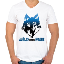 PRINTFASHION Farkas - vad és szabad wild and free - Férfi V-nyakú póló - Fehér férfi póló