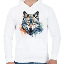PRINTFASHION farkas vízfesték - Férfi kapucnis pulóver - Fehér férfi pulóver, kardigán