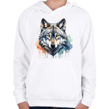 PRINTFASHION farkas vízfesték - Gyerek kapucnis pulóver - Fehér gyerek pulóver, kardigán
