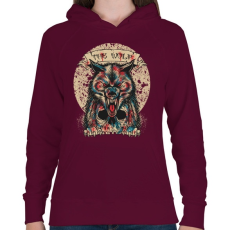 PRINTFASHION Farkaskoponya - Női kapucnis pulóver - Bordó