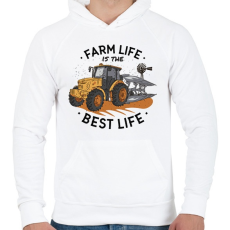 PRINTFASHION Farm - trakrtor - a legjobb életmód - Férfi kapucnis pulóver - Fehér